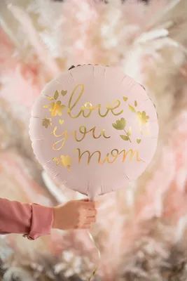 Produktbild von Folienballon mit Aufschrift Love you mom 35cm rund rosa gold