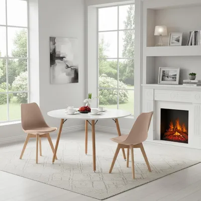 Productafbeelding van Eettafel met 2 stoelen, set, wit/khaki, 120 cm