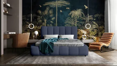 Produktbild von Polsterbett Doppelbett HEDA 160x200cm Komplettset in Stoff Perfect Harmony Blau