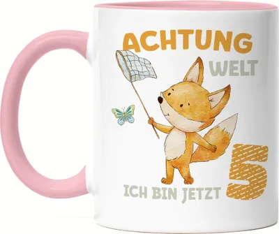 Produktbild von Achtung Welt Ich Bin Jetzt Fünf Tasse Rosa 5. Geburtstag 5 Jahre Schmetterling Geburtstagskind Alles Gute Birthday