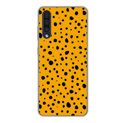 Produktbild von MuchoWow® Handyhülle Schutzhülle Hülle für Samsung Galaxy A50 Polka dots - Orange - Schwarz Silikon Softcase Handy Hülle - Mobiltelefonhülle