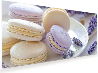 Produktbild von Glasbild 80x40cm in XXL für Wohnzimmer, Schlafzimmer Motiv Lavendel Macarons