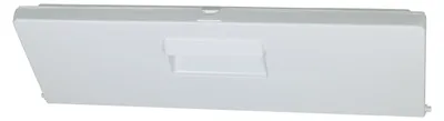 A white plastic drawer with a handle, likely for an appliance or furniture.