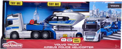 Productafbeelding van Majorette Volvo vrachtwagen + Airbus politiehelikopter