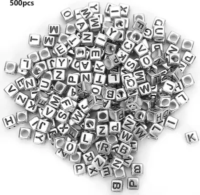 Image de 500 pièces de perles acryliques, lettres carrées argent 6mm, pour le bricolage et les bijoux