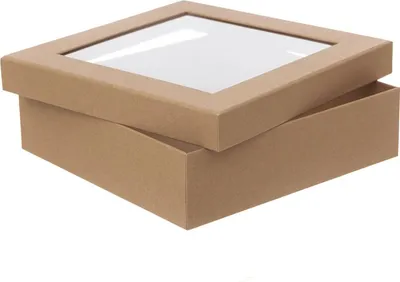 Produktbild von Pappschachtel 23,5 x 23,5 x 6,5 cm, Braun, mit Fenster & Deckel, Kraftkarton