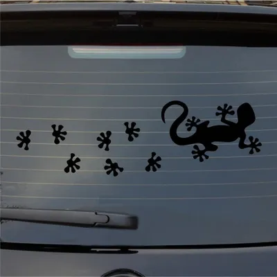 Produktbild von Heckscheibenaufkleber Gecko Tapsen Echse Dragon Lurch Agame Fußspuren 55x25 cm Schwarz Matt Auto Aufkleber Sticker