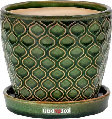 Produktbild von Famanu Keramiktopf Vintage 15 cm mit Untersetzer - Grün