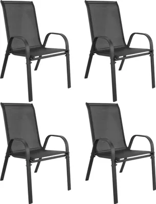 Image de Lot de 4 chaises de jardin, empilables, chaises de jardin à dossier haut, mobilier de terrasse, chaises de jardin empilables, chaises de balcon, chaises d'extérieur | Assise en Textilene et pieds en métal | 56 x 43 x 91 cm (L x P x H) | Gris foncé