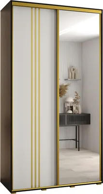 Produktbild von MEBLE KRYSPOL Cannes 7 Schrank mit 2 Schiebetüren - 205,2x140x45 cm - Schwarz Weiß Gold