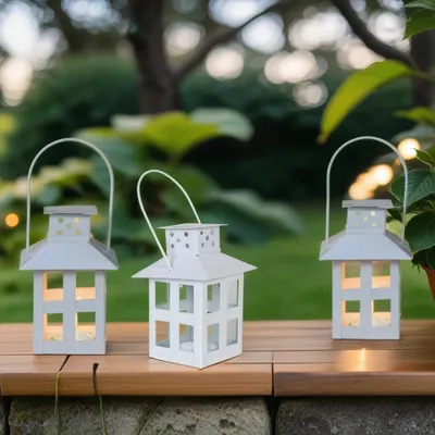 Produktbild von MARRAKESCH 3er Set Weihnachtslaterne 16cm Weiss Laterne Windlicht Skagen für Weihnachten kleine Laternen für draußen