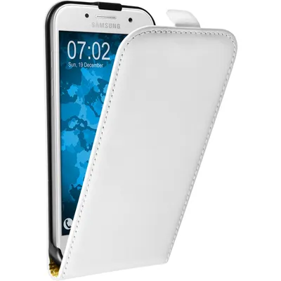 Produktbild von PhoneNatic Kunst-Lederhülle kompatibel mit Samsung Galaxy A7 (2017) - Flip-Case weiß + 2 Schutzfolien
