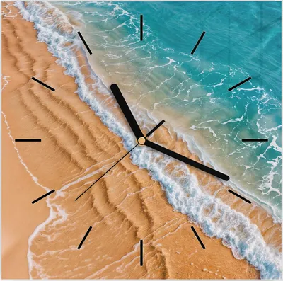 Produktbild von Wanduhr aus Glas mit Motiv Wellen am Strand- 30 x 30 cm - inkl. Aufhängesystem