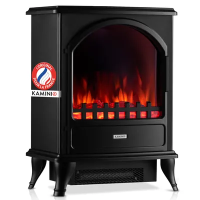 Image de Cheminée électrique KAMINIO LENI - Poêle électrique avec chauffage, effet flamme 3D - Noir