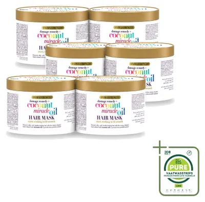 Immagine prodotto di 6 maschere per capelli OGX Coconut Miracle Oil, per capelli danneggiati, 300 ml ciascuna, confezione da 6 pezzi