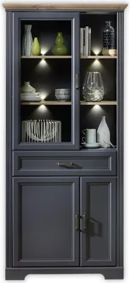 Produktbild von Vitrine - Graphit Nachbildung - Artisan Eiche Nachbildung - B 93 cm - inkl. LED-Beleuchtung