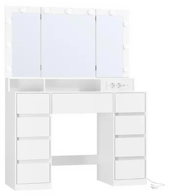 Produktbild von Schminktisch mit LED-Beleuchtung, Klappspiegel und Schubladen | Weiß | 107x40x144 cm