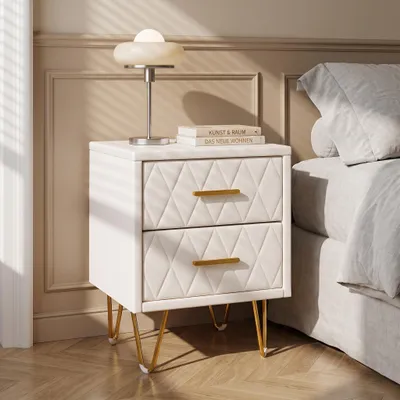 Produktbild von INONEFT Nachttisch 2er Set, Nachtschrank mit 2 Schubladen, Moderner Beistelltisch mit Stauraum, Nachttische für Schlafzimmer, 41x35.5x51cm, Beige