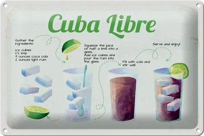 Produktbild von Blechschild Rezept Cuba Libre Cocktail Recipe 30x20cm