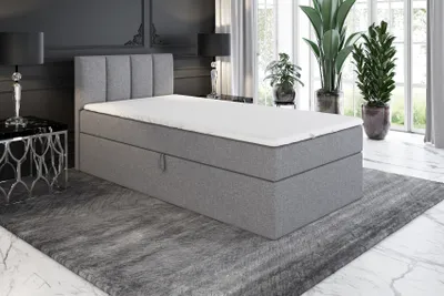 Produktbild von Boxspringbett, Jugendbett GUNNAR 100x200 (Rechts) mit Bettkästen, Bonell-Matratze und Topper. Farbe: Grau.