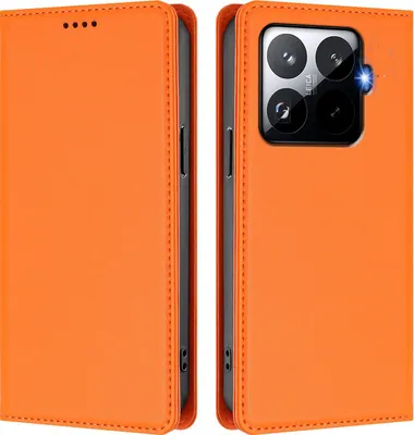 Produktbild von Handyhülle für Xiaomi 15T Pro, Kunstleder Klapphülle Stoßfeste Magnetische Hülle mit Ständer Orange