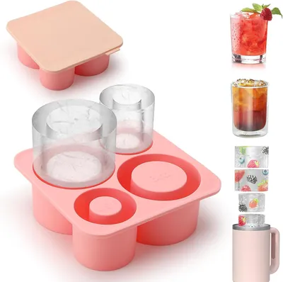Image de Moules à glaçons pour verres - Moule en silicone avec 4 compartiments et couvercle - Sans BPA - Idéal pour les boissons, les cocktails et le café