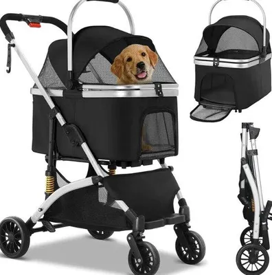 Image de Poussette pliable pour chien, capacité de charge de 40 kg, imperméable, grande taille