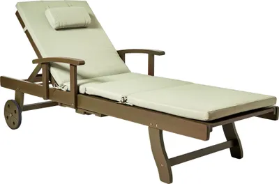 Produktbild von BELIANI Gartenliege Dunkelbraun u. Grün Akazienholz Verstellbar Rollbar Sonnenliege mit Tisch und Auflage Terrasse Garten Balkon Modernes Design