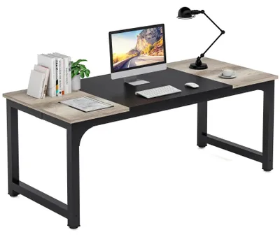 Produktbild von Großer Schreibtisch 180 x 80 cm - Computertisch Arbeitstisch - Rechteckige E1-Holzplatte - Für Home-Office und Studium - Stabiler Arbeitsplatz - Grau Schwarz