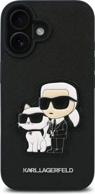 Produktbild von Karl Lagerfeld, Saffiano-Hülle Karl & Choupette Design für iPhone 16, Schwarz