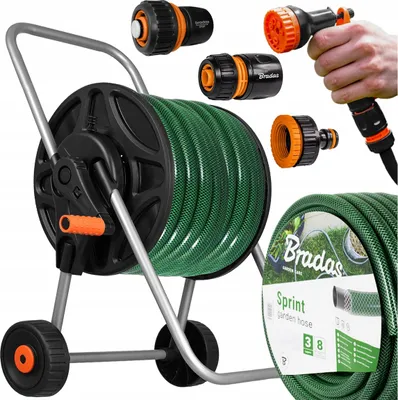 Zdjęcie produktu dla Zestaw Bradas wąż ogrodowy Sprint 1/2" 50m | pistolet, złącza + wózek