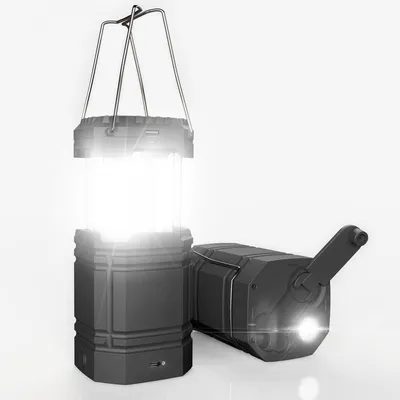 Solar-Campinglaterne mit Handkurbel, LED, USB, 3000 mAh Powerbank