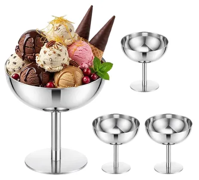 4 Edelstahl-Eisbecher Ø 10 cm, 200 ml, mit Standfuß