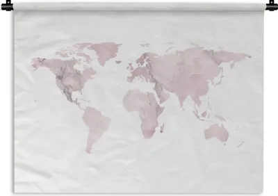 Produktbild von MuchoWow® Wandteppich Wandbehang Weltkarte - Rosa - Marmor 120x90 cm Tapisserie Dekoration Wandtuch - Wohnen - Aufhänger für die Wand