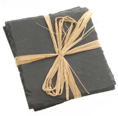 Produktbild von Schiefer-Untersetzer. 10x10cm 4 Schieferplatten. Kanten Gebrochen