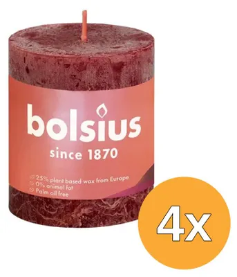 Productafbeelding van 4x Bolsius Rustiekkaars Shine 80/68 Velvet Red (1 stuk)