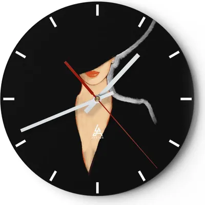 Produktbild von Wanduhr - Rund - Glasuhr - Schwarz Frau Hut - 40x40cm - Schleichendes Uhrwerk - Lautlos - zum Aufhängen bereit - Dekoration Modern - Wanddekoration aus Glas - C3AR40x40-4341