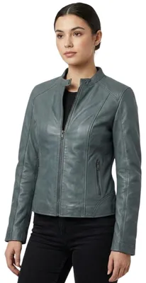 Immagine prodotto di Giacca in pelle da donna, modello Chyston Angelina, colore grigio, taglia XL