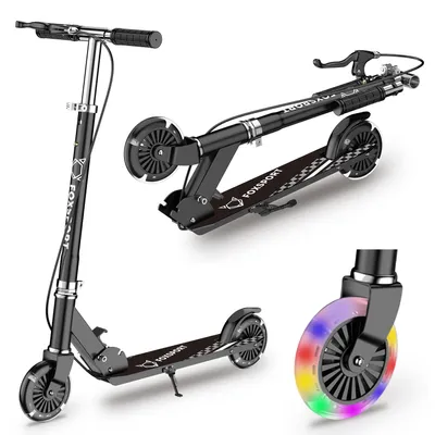 Produktbild von FOXSPORT Roller, Kinder Scooter, Cityroller, Tretroller, LED Räder, höhenverstellbar, klappbar, mit Handbremse, belastbar bis 100 kg, Schwarz