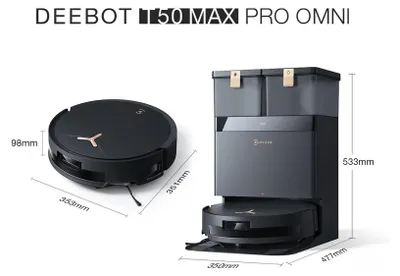 Produktbild von ECOVACS DEEBOT T50 MAX PRO OMNI Schwarz Saugroboter mit Reinigungsstation