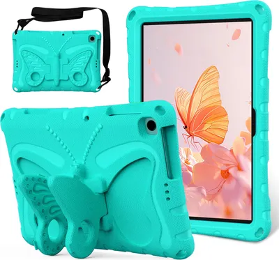 Produktbild von Kinder Hülle für Lenovo Tab M10 10,1" 3rd Gen TB-328F 2022 Leicht Stoßfeste EVA Kindgerechtes Schutzhülle mit Schultergurt, Schmetterlings-Ständer Türkis
