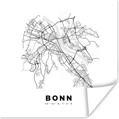 Produktbild von MuchoWow® Poster Stadtplan - Deutschland - Schwarz und weiß - Bonn - Karte 75x75 cm - Wand Dekoration
