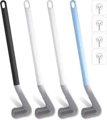 Produktbild von Famanu Toilettenbürste mit Silikonkopf - 4-teiliges Set mit langem Griff und Haken