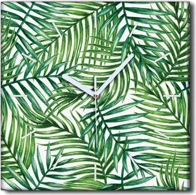 Produktbild von Coloray Uhr auf Leinwand 30x30 cm Wand Uhr Dekoration Wohnzimmer Segeltuch weiße Zeiger -Blätter der Tropen Palme