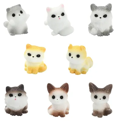 Productafbeelding van Set van 40 mini-kattenbeeldjes in 8 verschillende stijlen, geschikt voor decoratie