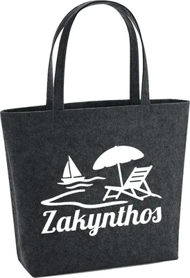 Produktbild von Huuraa Filzshopper Zakynthos Inselmotiv Griechenland 22 Liter Charcoal Melange Filztasche Geschenkidee