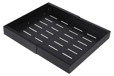 Zdjęcie produktu dla Wyciągana półka kuchenna - organizer do szafki kuchennej - regulowana szerokość 32–52 cm - stal węglowa - 1 sztuka - czarny kolor