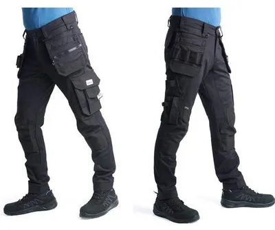 Immagine prodotto di bitco OISE Pantaloni da lavoro da uomo elasticizzati e idrorepellenti con rinforzi sulle ginocchia in Cordura®, XS, nero