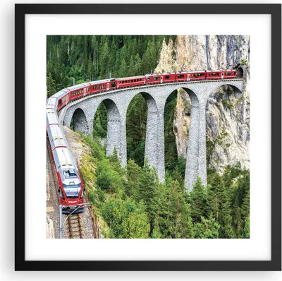 Produktbild von Gerahmtes Poster - Schwarzer Rahmen - Viadukt Landwasser Zug - 40x40 cm - Wand Bild - Wanddeko - Wandbilder - Kunstposter - Wandposter - Bilderrahmen - Bilder - Kunstdruck - P2BAC40x40-4605