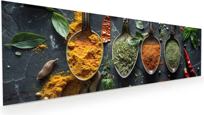 Produktbild von Glasbild 120x40cm in XXL für Wohnzimmer, Schlafzimmer Motiv Kräuter und Gewürze
